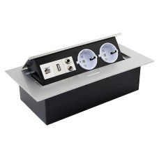 GTV Встраиваемая розетка прямоугольная (2 розетки,usb,интерн) Schuko (Китай)