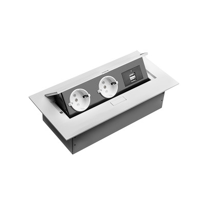GTV Встраиваемая розетка прямоугольная Белая (2розетки+2USB) Schuko (Китай)