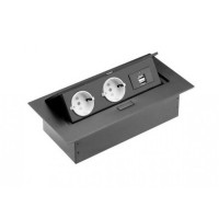 GTV Встраиваемая розетка прямоугольная Черная (2розетки+2USB) Schuko (Китай)