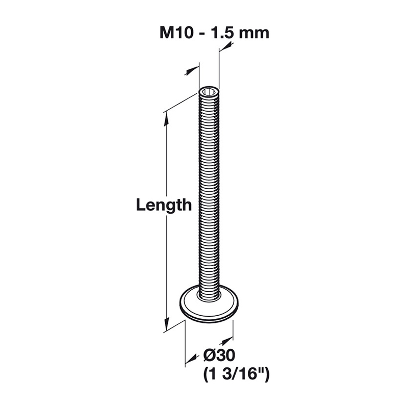 Ніжка металева H=100mm, опора-гвинт Hafele