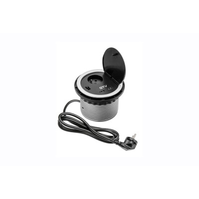 GTV Встраиваемая розетка круглая (1розетки+2USB) Schuko (Китай)