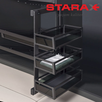 Starax Корзина выдвижная трехуровневая бок.кр. 325х475х960мм, антрацит, левая