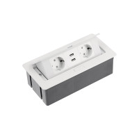 GTV Встраиваемая розетка SOFT прямоугольная Белая (2 розетки+2USB) Schuko (Китай)