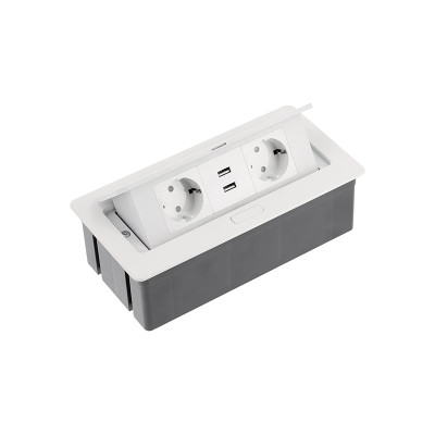 GTV Встраиваемая розетка SOFT прямоугольная Белая (2 розетки+2USB) Schuko (Китай)