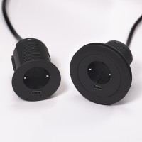 Встраиваемая розетка Versatag (1 силовая розетка + 1 USB 5V (1P),кабель -2м, диам. -80, черный ASA