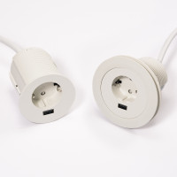 Встраиваемая розетка Versatag (1 силовая розетка + 1 USB 5V (1P),кабель -2м, диам. -80, белый ASA