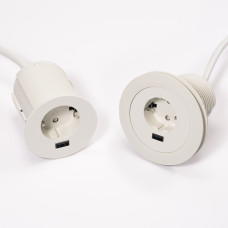 Встраиваемая розетка Versatag (1 силовая розетка + 1 USB 5V (1P),кабель -2м, диам. -80, белый ASA
