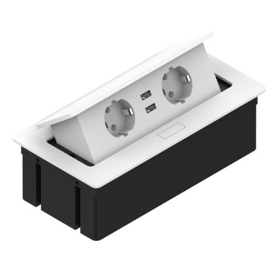 Вбудована розетка прямокутна Біла (2 розетки, 2xUSB 2.1A 5V) Schuko, Rejs
