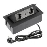 GTV Встраиваемая розетка SOFT прямоугольная Черная (2 розетки+1USB+1TypeC) Schuko