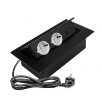 GTV Встраиваемая розетка прямоугольная Черная (2розетки+1USB+1TypeC) Schuko