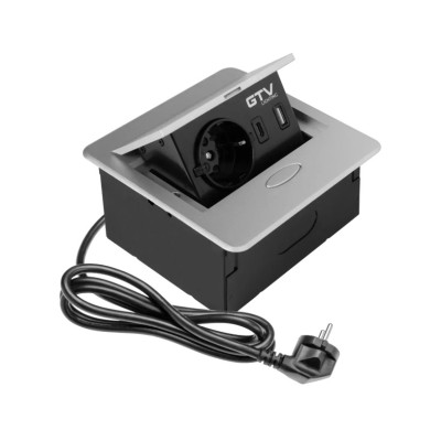 GTV Встраиваемая розетка AVARO квадратная Серая (1 розетка+1USB+1TypeC), кабель 1,5м Schuko (Китай)