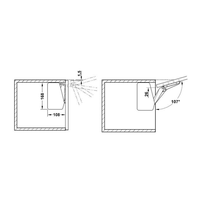 Hafele лифт FREE FLAP 1.7 107° модель С (H: 200-450мм) без заглушек