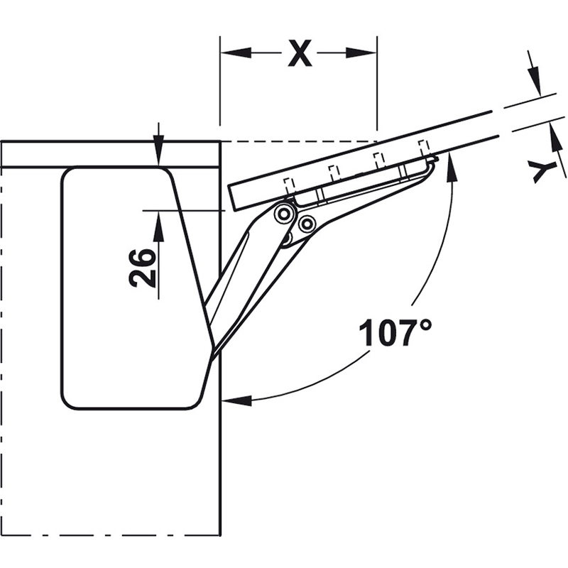 Hafele лифт FREE FLAP 1.7 107° модель B (H: 200-450мм) без заглушек