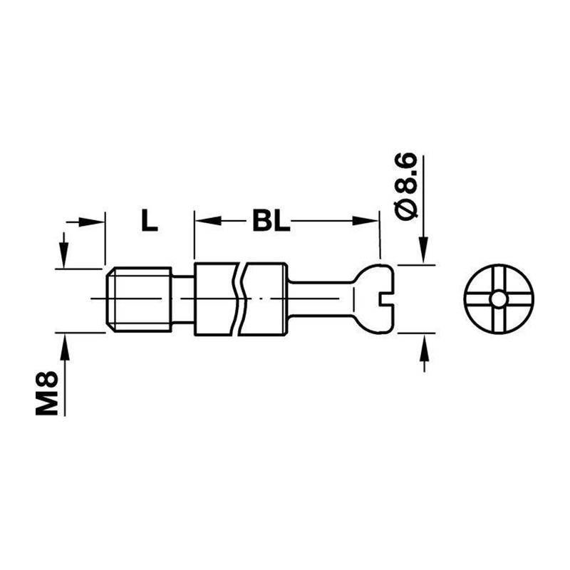 MAXIFIX Болт стяжки резьба M8, D 8,6mm, глубина сверления 55mm Hafele
