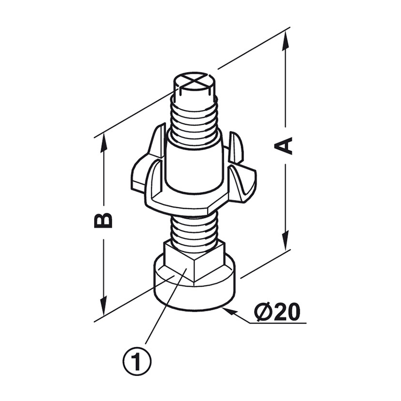 Ножка металлическая H=45mm, М8 PZ2, Hafele