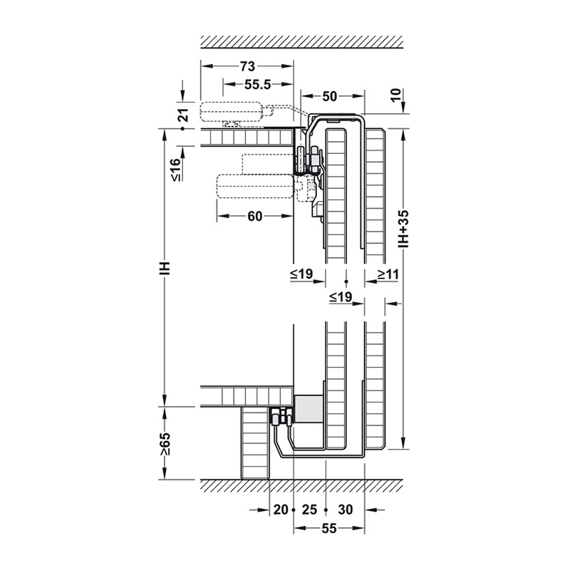 Hafele SLIDO CLASSIC 35 VF S Комплект для 2-х дверей 19-21мм