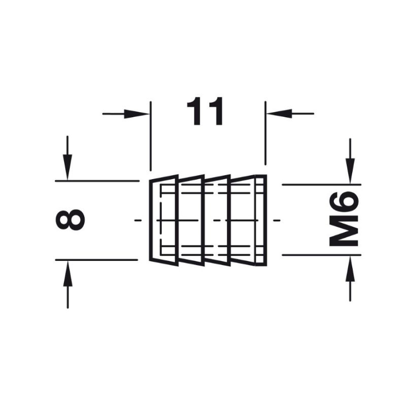 Муфта вклеиваемая для отверстия d=8мм, M=6, L=11, Hafele