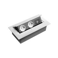 GTV Встраиваемая розетка прямоугольная Белая (2розетки+2USB) Schuko (Китай)
