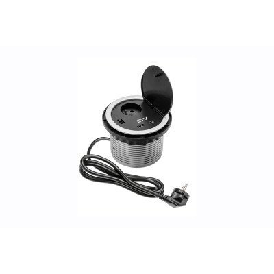 GTV Встраиваемая розетка круглая (1розетки+2USB) Schuko (Китай)