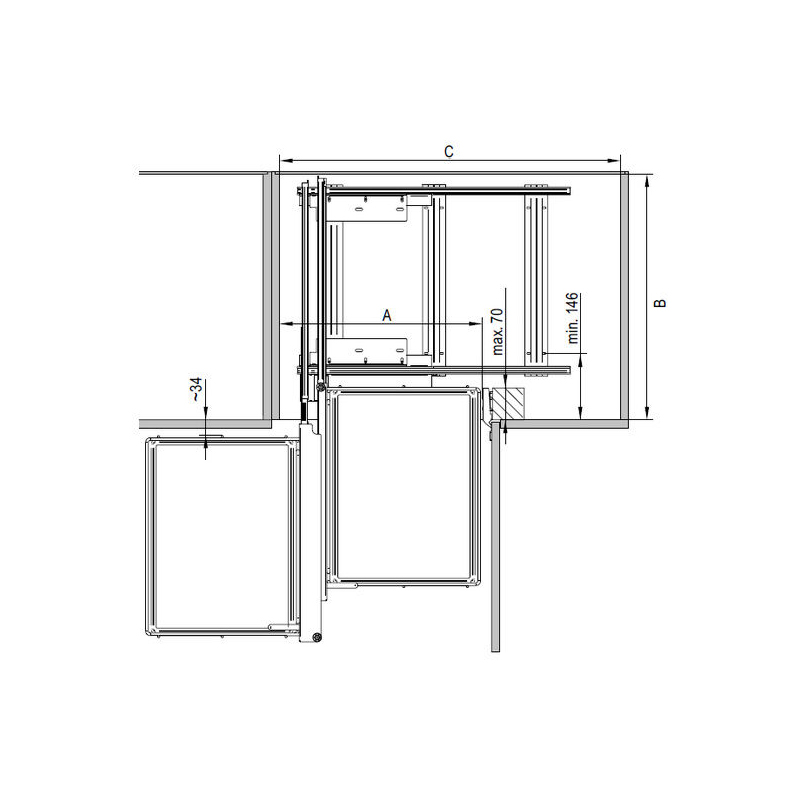 Магічний кут Maxima Evo II Corner comfort лев.800, хром + бел (410х540x664)