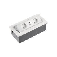 GTV Вбудована розетка SOFT прямокутна Біла (2 розетки + 2USB) Schuko (Китай)