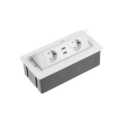 GTV Встраиваемая розетка SOFT прямоугольная Белая (2 розетки+2USB) Schuko (Китай)