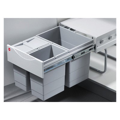 Ведро пластм. 1х18L/ 2 х 8,5 полное выдвижение, серое, Hafele