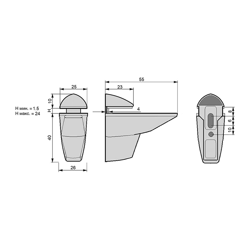 Полкодержатель для стеклянной полки Camelar L=55 H=52 белый GIFF