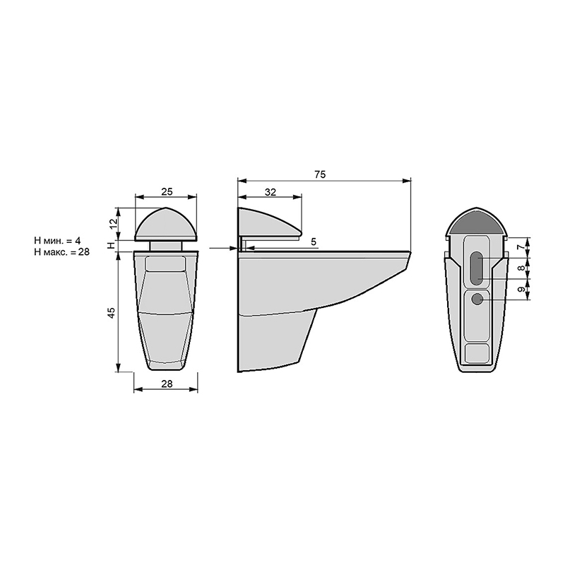 Полицетримач для скляної полиці Camelar L = 75 H = 60 білий GIFF