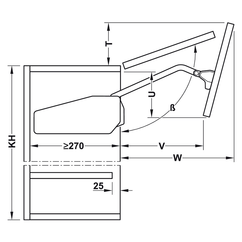Hafele Полный комплект FREE FOLD Short 840-910мм 6.9-12.2кг - серые заглушки