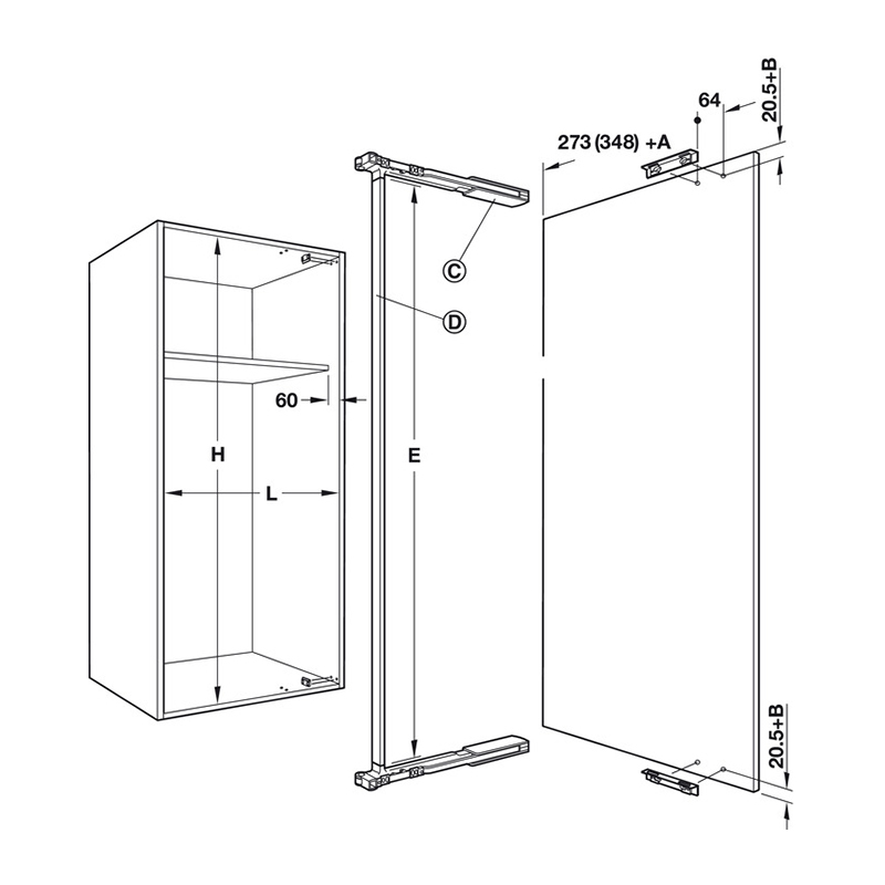 Hafele SWINGFRONT 20 FB Cоедін. штанга L = 2500мм, колір алюміній