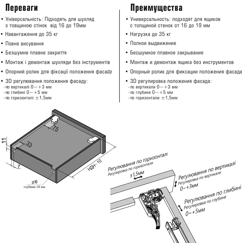Направляющая скрытая LinkenSystem (35 кг) 16-19мм SYNCHRO-3D L=300 полного выдвижения с доводчиком+крепление