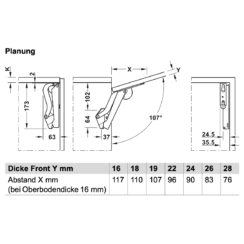 Hafele ліфт FREE SPACE 1.11 107 ° модель B, світло сірий-нікель