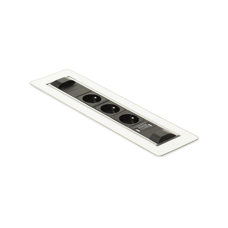 Вбудована розетка Versaturn 3.0 (3 силові розетки + 1USB 5V (2P), біле скло) ASA