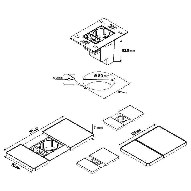 Встраиваемая розетка Versapad (1 силовая розетка,1 USB 5V (2P), белый ASA