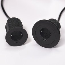 Вбудована розетка Versatag (1 силова розетка + 1 USB 5V (1P), кабель 2м, діам. -80, чорний ASA