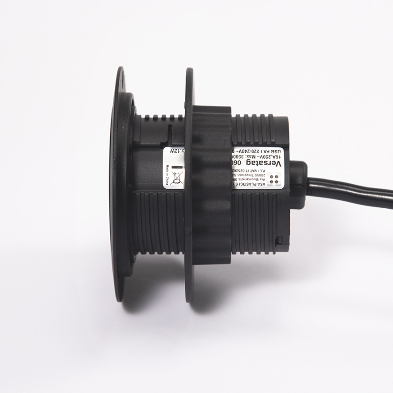 Вбудована розетка Versatag (1 силова розетка + 1 USB 5V (1P), кабель 2м, діам. -80, чорний ASA