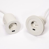 Встраиваемая розетка Versatag (1 силовая розетка + 1 USB 5V (1P),кабель -2м, диам. -80, белый ASA