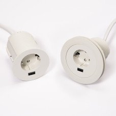 Вбудована розетка Versatag (1 силова розетка + 1 USB 5V (1P), кабель 2м, діам. -80, білий ASA