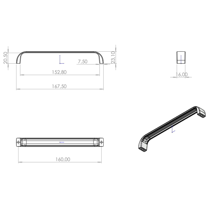 Ручка накладна Ozkardesler 160mm EKO DOLUNAY Хром