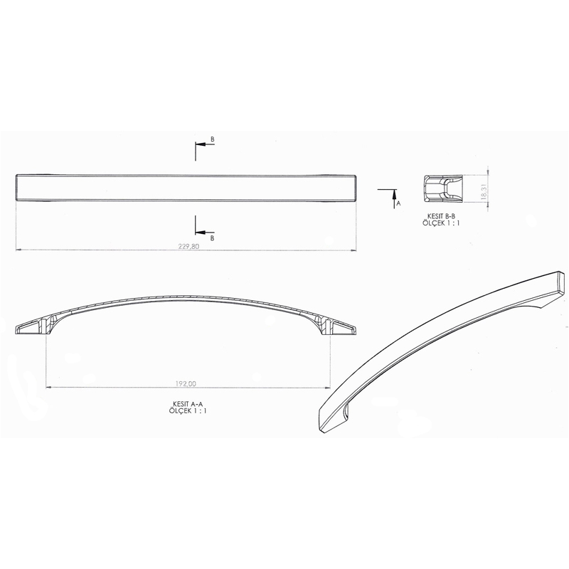 Ручка скоба Ozkardesler FERDA 192mm Хром