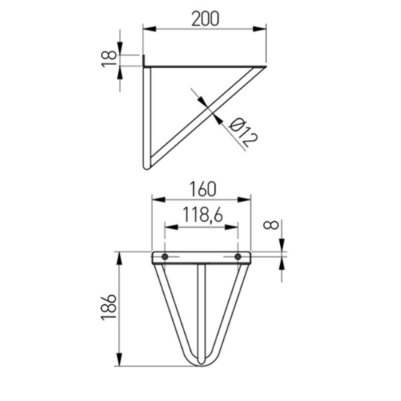 Полкодержатель WIRE 180х160мм, d = 12мм, чорний мат., GTV