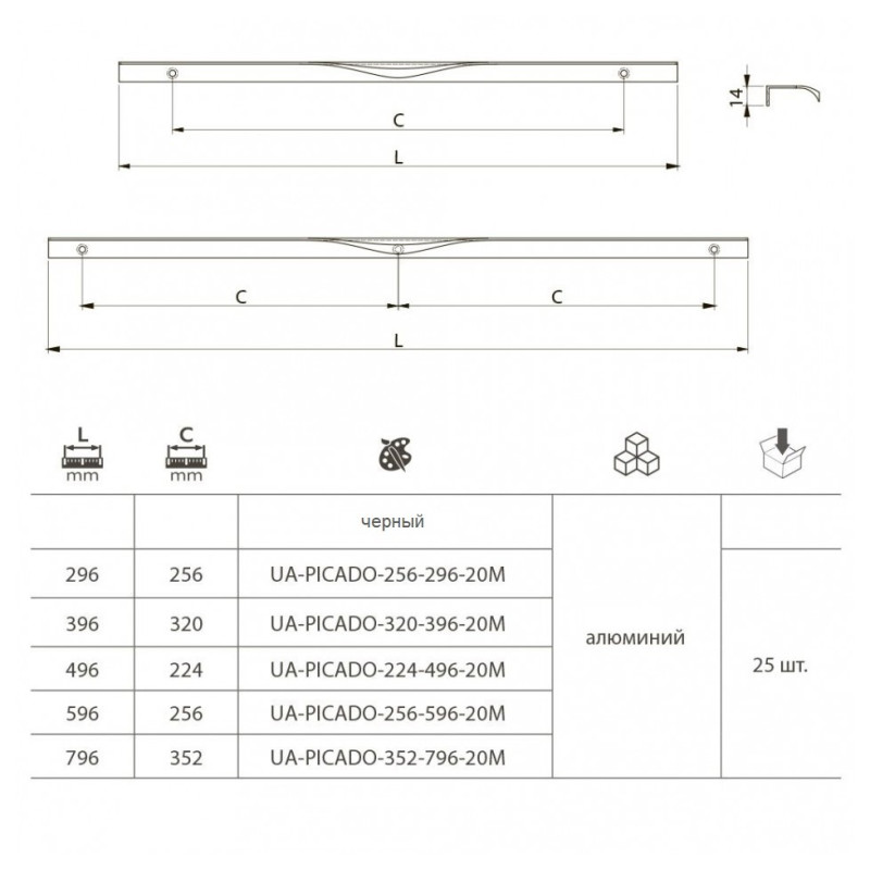 Ручка скоба GTV PICADO-256-296-18 чорний матовий