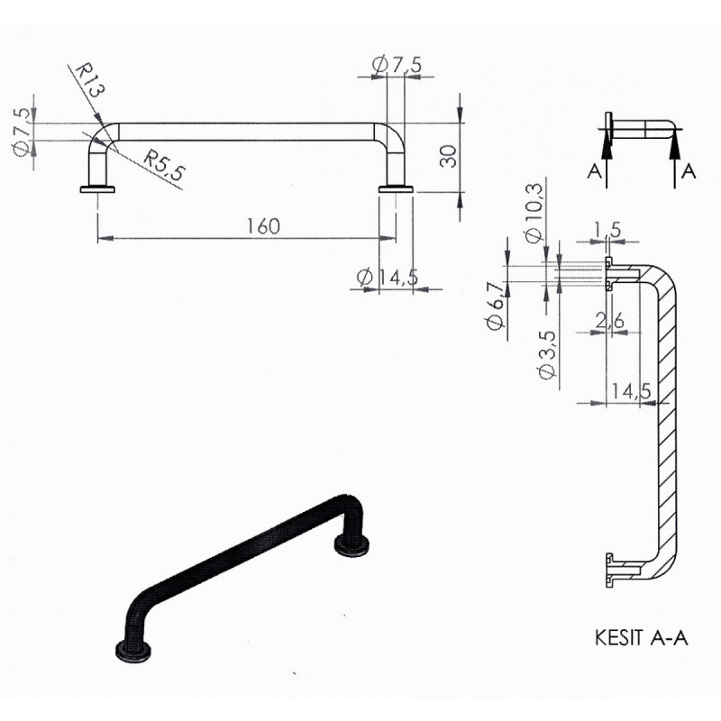 Ручка скоба Ozkardesler 160mm ILGAZ Матовий хром