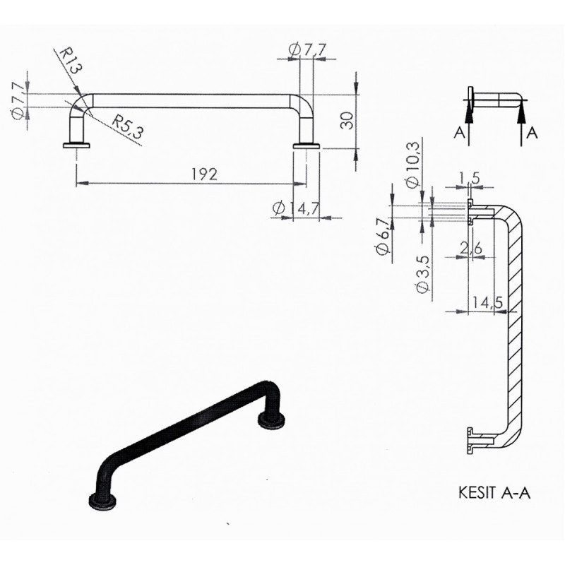 Ручка скоба Ozkardesler 192mm ILGAZ Матовий хром