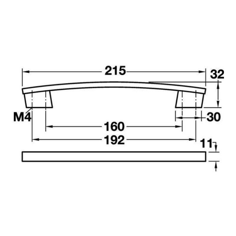 Ручка скоба H1345 никель матовый 215х30 мм, МЦ 160/192мм, Hafele