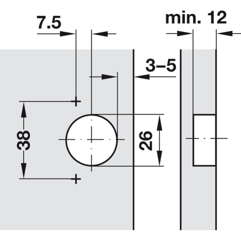 Hafele Завіса METALLA MINI A 45°, 38/8 (лапка 46491)