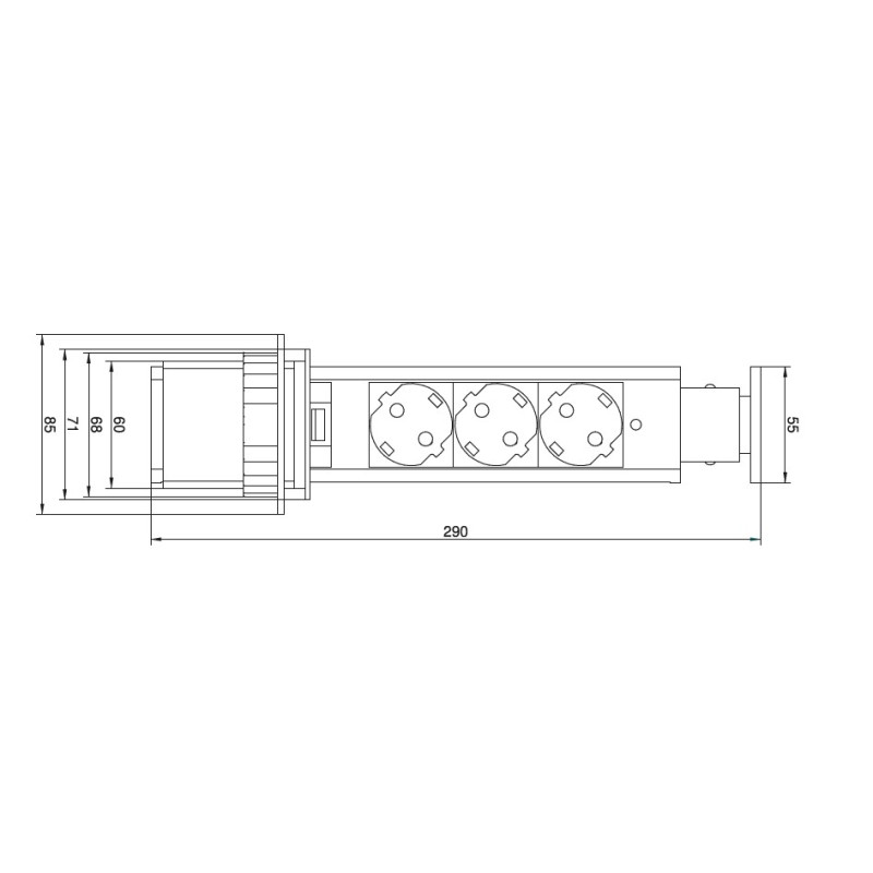 Вбудована розетка ELEKTRIMA Tubus кругла сіра (3 розетки) Schuko, Rejs