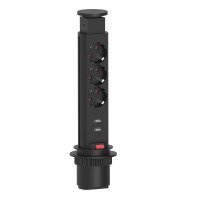 Встраиваемая розетка ELEKTRIMA Tubus круглая черная (3 розетки, 2 x USB 2,4 A 5 V) Schuko, Rejs