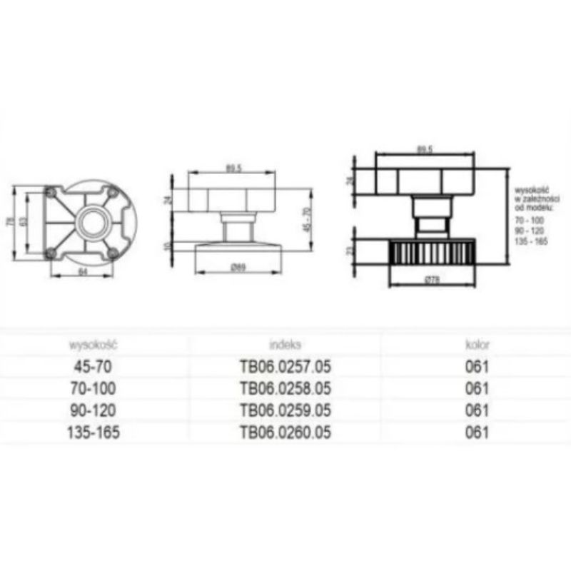 Ножка регулируема ITP H=45-70 пластик черная